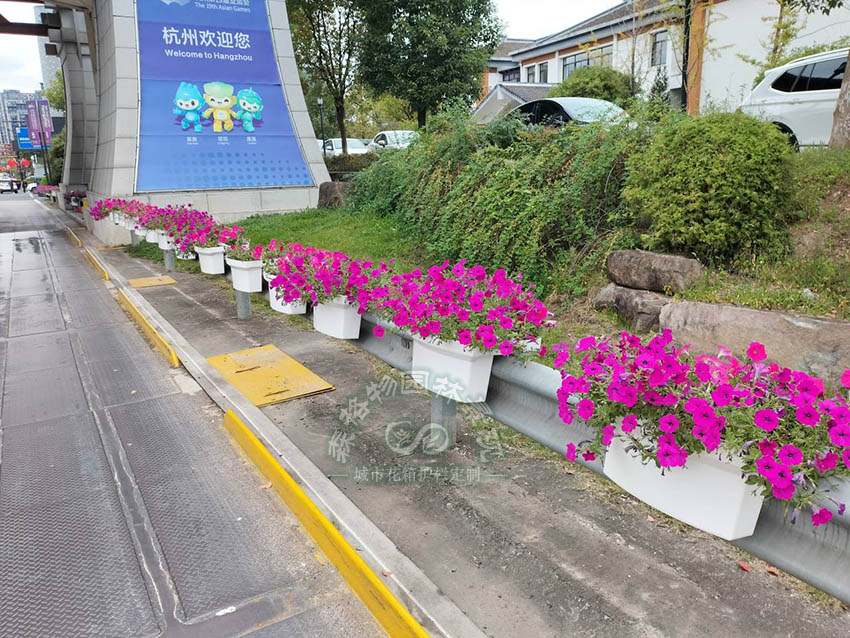 杭州高速入口波形護欄馬鞍花盆案例