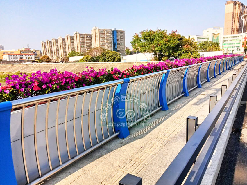 城市橋梁護(hù)欄外側(cè)綠化升級安裝花箱案例