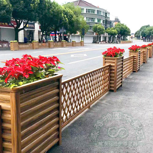 網格黃檀木紋鋁合金花箱護欄